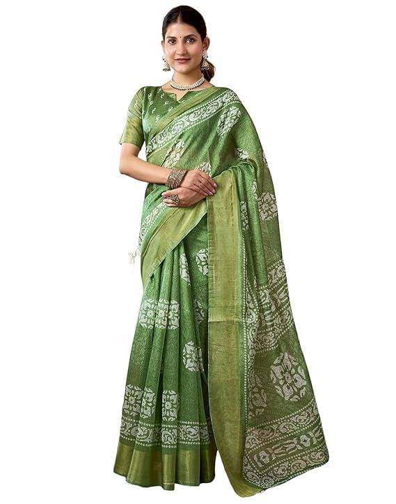 Women's Cotton Blend Printed Saree With Unstitched Blouse Piece