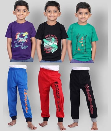 JILZ Pack of 3 Boys Cotton T-Shirt & Pants Set ( Multi )