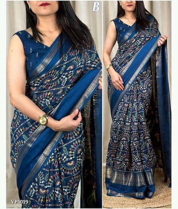 Bhuwal Fashion Art Silk Printed Saree With Unstitched Blouse Piece ( Red )