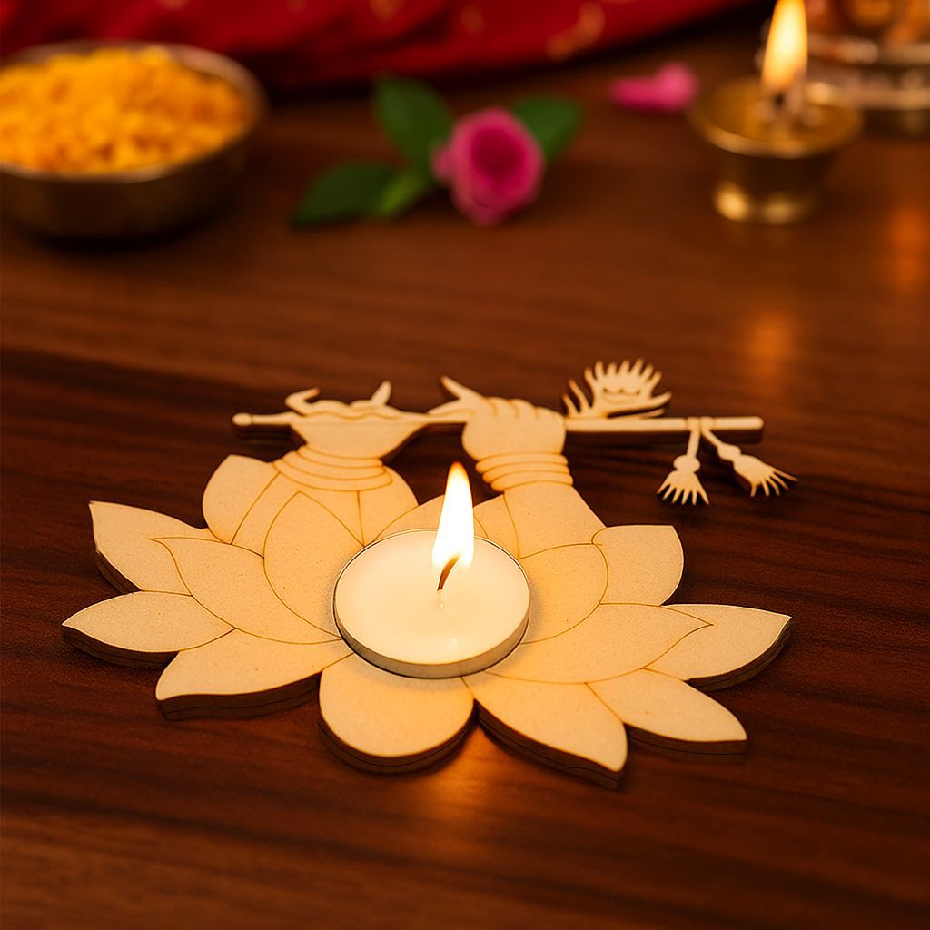 Dbeautify's DIY Lotus with Flute MDF Tea Light Holder - Pooja Needs | Buy online on ZillyBuy