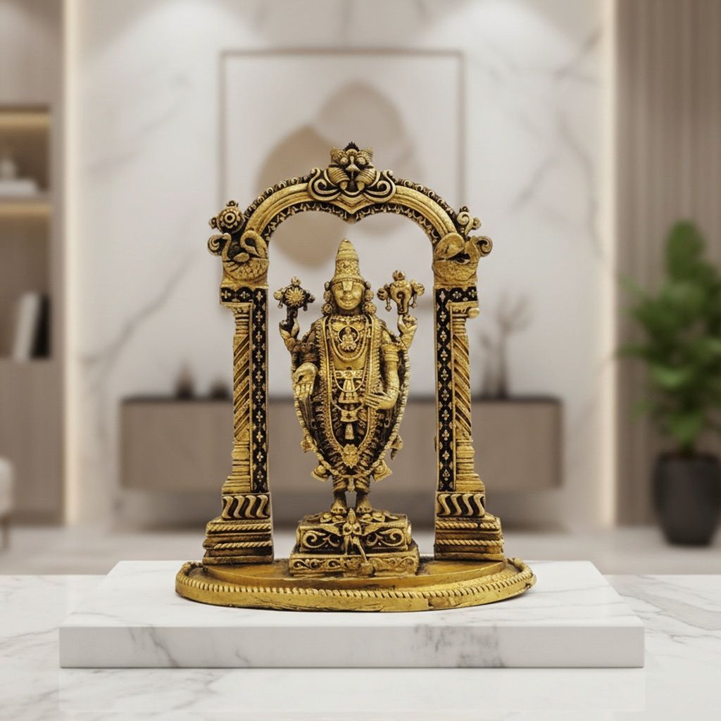 Brass Tirupati Balaji Idol | Lord Venkateswara Religious Statue, Height : 6 Inch (BSMAS1911 C)