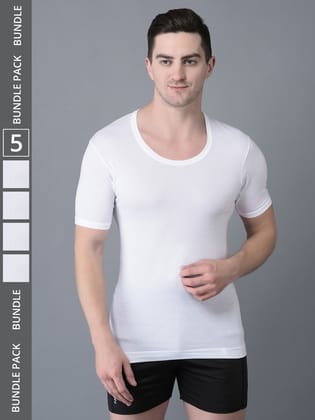 Men's White Pack of 5 Solid Egyptian Cotton Vest
