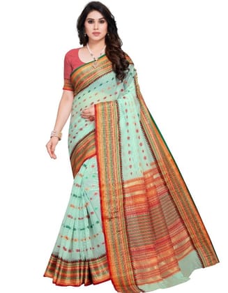 Generic Women's Kota Doria Cotton Woven Butta Saree With Blouse (Pista, 5-6  Mtr)