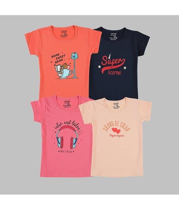 CATCUB Pack of 4 Girls 100% Cotton T-Shirt ( Multicolor )
