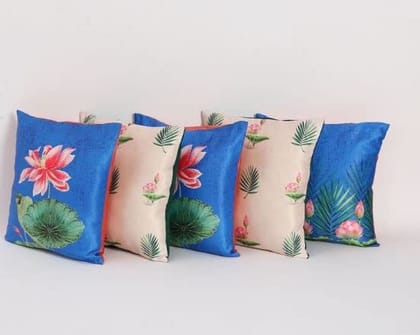 Koko Decorative Polyester Cushion Covers | 16 x 16 inch | Soft Textured Multicolor Design | Perfect for Bed, Sofa, and Chair Seats - Set of 5