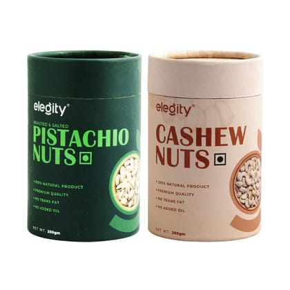 ELEGITY Dry Fruit Combo Pack | California Pistachios, W210 Cashew (200 gm each) | 100% natural |No added preservatives | Nutritious and Delicious Snacks