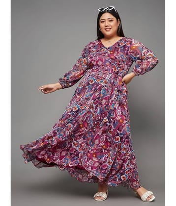 Miss Chase A+ Women Chiffon Printed Fit & Flare Dress ( Yellow )