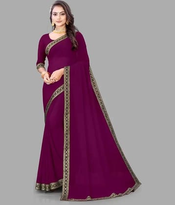 Vkaran Georgette Solid Saree With Unstitched Blouse Piece ( Purple )