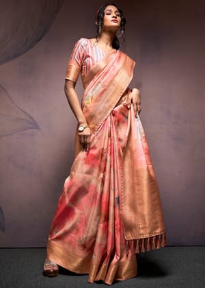 Plum Peach Soft Silk Saree With Digital Print