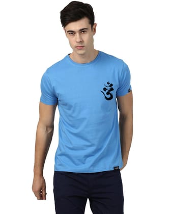 Young Trendz Bio-Wash Cotton OMM TRISHUL Graphic Printed Half Sleeve T-Shirts-Sky Blue / Large / 100% Bio Wash Cotton