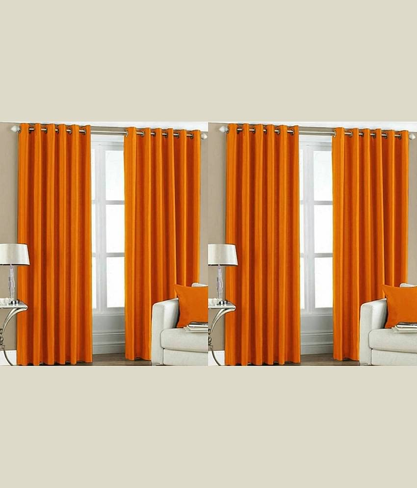 N2C Home Solid Semi-Transparent Eyelet Curtain 7 ft ( Pack of 4 ) - Orange