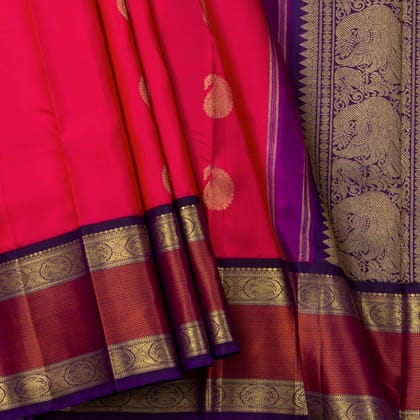Pink And Purple Kanchipuram Silk Saree WIth Korvai Rettai Pettu Border For Wedding Wear PV NYC 1646