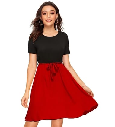 Women's Knitting Stretchable Solid Round Neck Cap Sleeve Dresses (Red, L)-PID56847 Women's Knitting Stretchable Solid Round Neck Cap Sleeve Dresses (Red, L)-PID56847