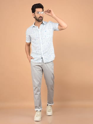Grey Printed Trousers-32 / Grey