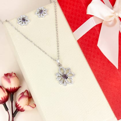Sparkling Elegance Floral Purpal Stone Pendant Set - SIA446789_B