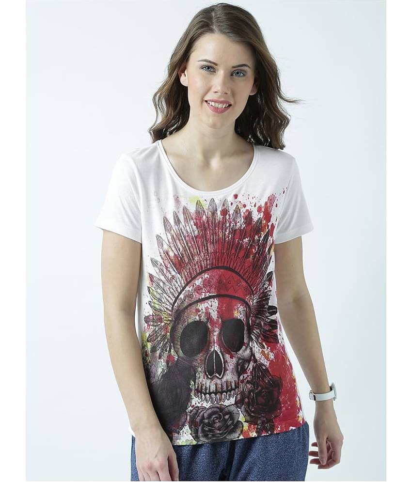 Huetrap Women Cotton Regular Fit Round Neck T-Shirt ( White )