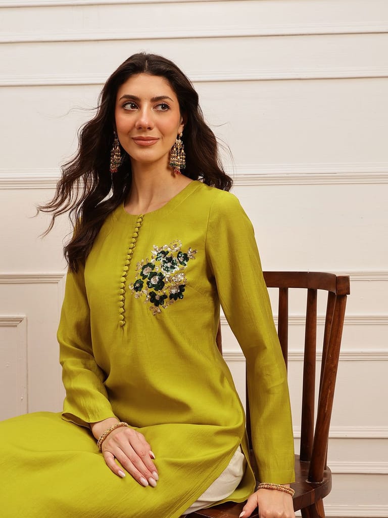Lime Blossom Embroidered Kurta