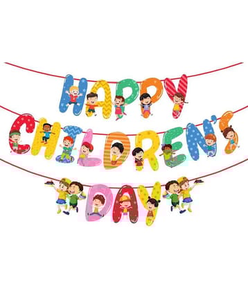 Zyozi Happy Childrens Day Glitter Banner Children Day Party Garland Bunting Sign Children Day Theme Party Decorations Supplies Backdrop Supplies