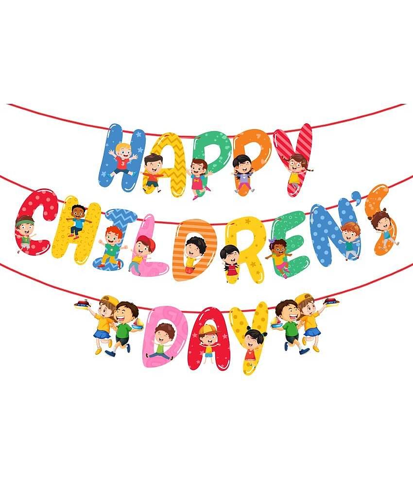 Zyozi Happy Childrens Day Glitter Banner Children Day Party Garland Bunting Sign Children Day Theme Party Decorations Supplies Backdrop Supplies