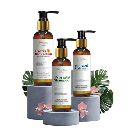 Siya Ayurveda Psoriasis Body and Hair Care Combo Pack 3 - Psoriasis Body Wash for Natural Soothing Skin | Shampoo for Psoria | Body Lotions Moisturisation Cream for Men And Women, 200 ml - Pack of 3