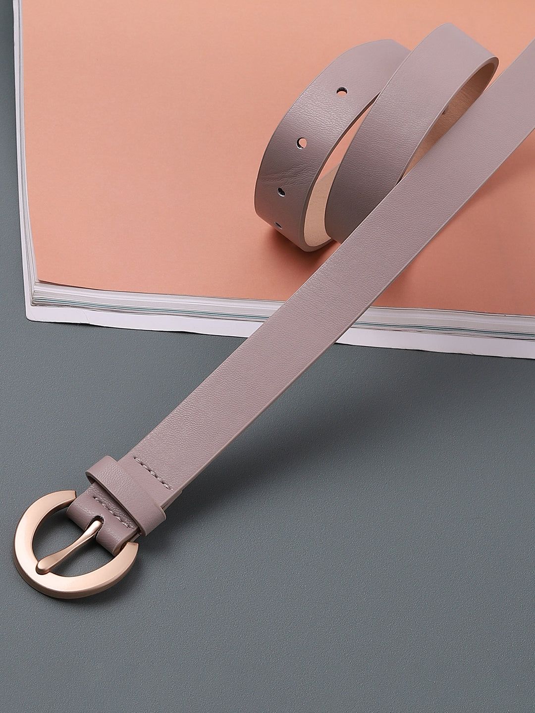 Beige Solid Buckle Belt-Belt