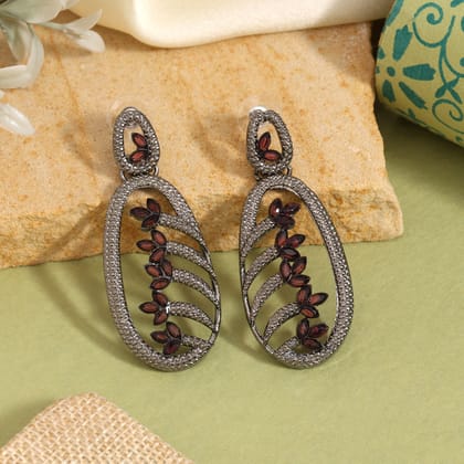 Magenta Color Fashion Earrings With Eye-Catching Shine And Bold Features-Earring Length: 6.00 CM x Width: 2.50 CM / Magenta / Alloy With Good Quality Black Silver Plated