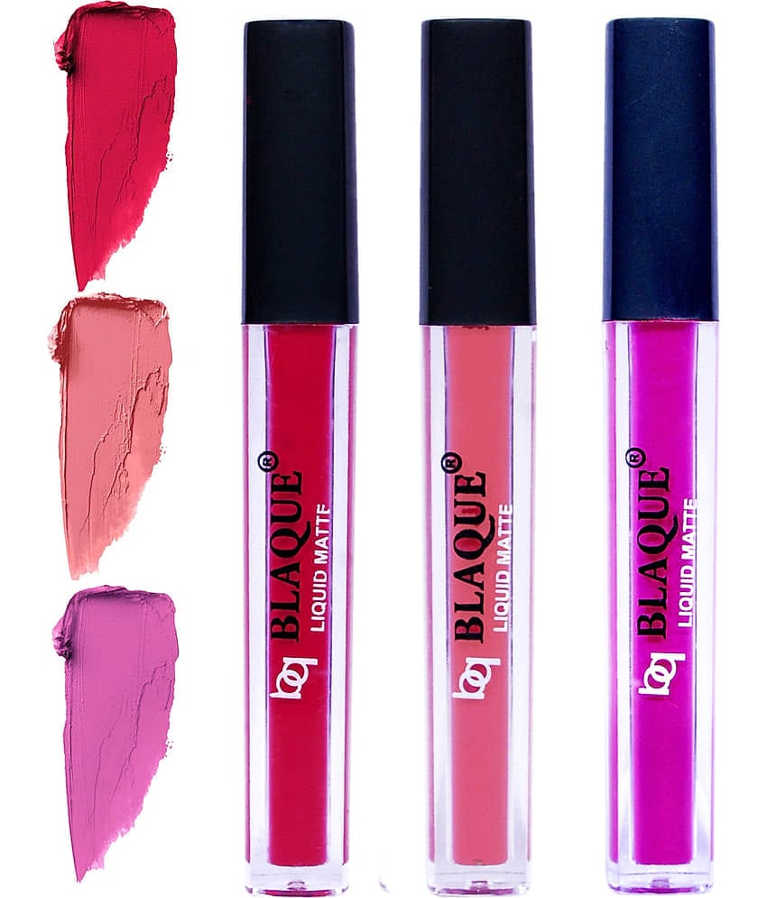 bq BLAQUE Matte Liquid Lipstick Combo of 3 Lip Color 4ml each, Waterproof - Ruby Red, Coral Peach, Swiss Light Magenta