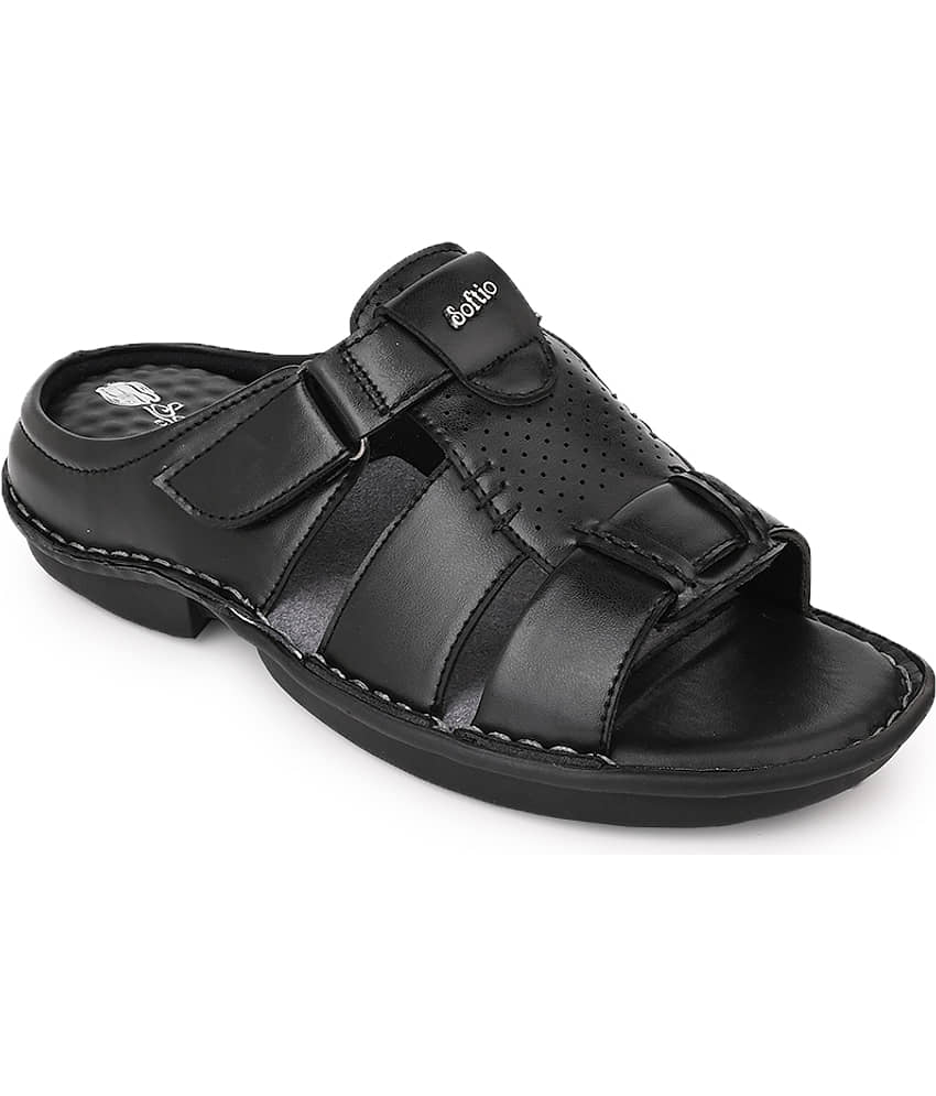 softio Black Men's Leather Slipper