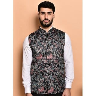 PrintCulture Men Printed Black Cotton Blend Nehru Jacket PrintCulture Men Printed Black Cotton Blend Nehru Jacket