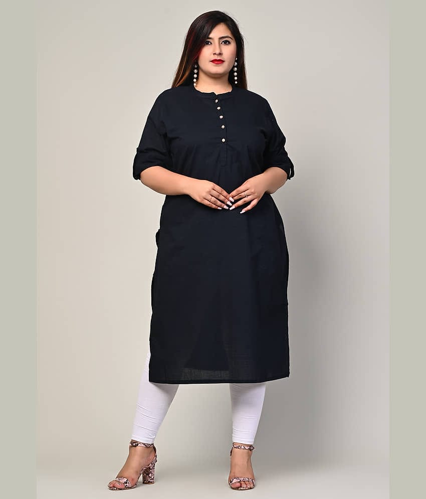 Swasti Cotton Blend Printed Straight Women's Kurti - Black ( Pack of 1 )