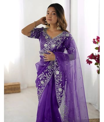 Samah Organza Embroidered Regular Saree With Unstitched Blouse Piece ( Multicolor )