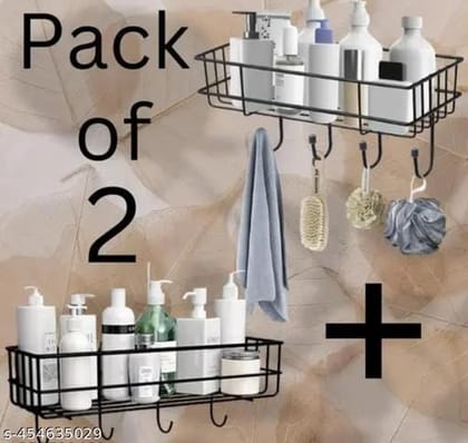 Self-Adhesive Multipurpose Bathroom Shelf with Hooks pack of 2 Self-Adhesive Multipurpose Bathroom Shelf with Hooks pack of 2