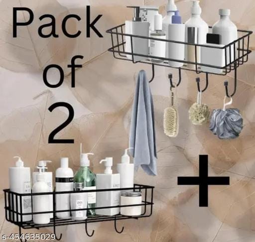 Self-Adhesive Multipurpose Bathroom Shelf with Hooks pack of 2