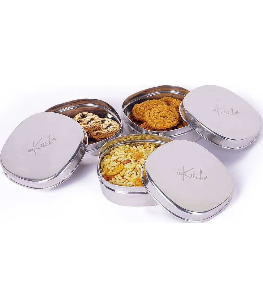 inKitch Square Container Steel Silver Multi-Purpose Container ( Set of 3 )