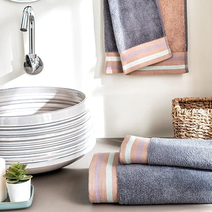 DDECOR - Zest Collection 100% Cotton Bomboo Plains And Textures Pattern 500TC Hand Towel |40 CM X 60 CM| - Grey