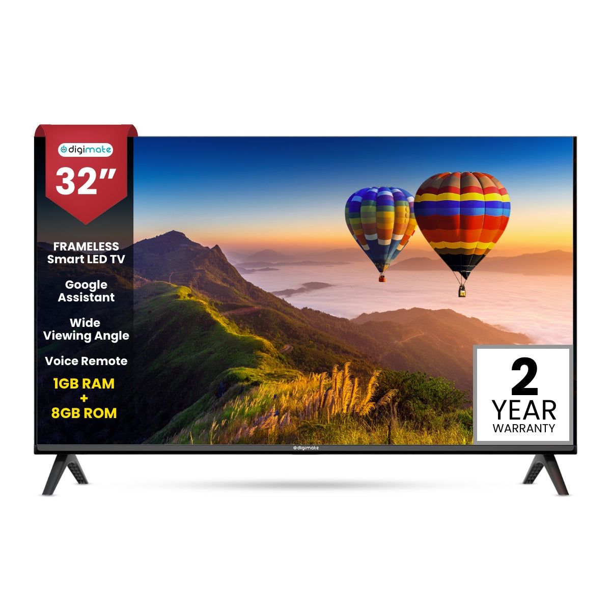 Digimate 32-Inch Frameless HD Smart LED TV with Google Assistant Voice Remote & Dolby Audio (DG-LED-3202) 2 Year Warranty