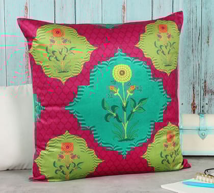 India Circus Blossom Tales- Blended Velvet Cushion Cover - 12 X 12 Inch