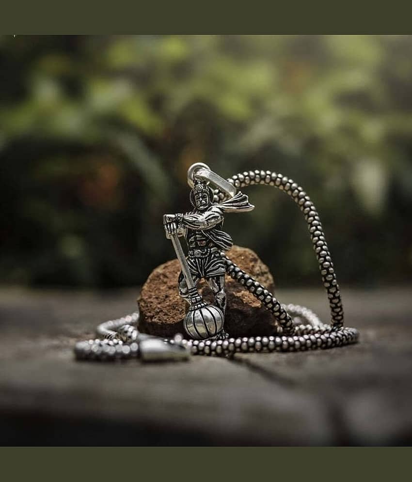 WTM Silver Chain With Bahubali Hanuman Ji Pendant (Pack of 1)