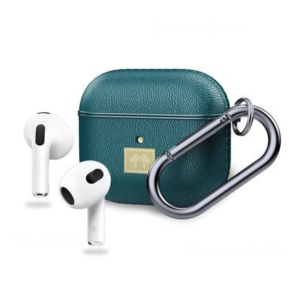 Leather Textured Rugged Armor TPU Flexible Protective Case Cover for Apple Airpods 3rd Gen (2021) - Green