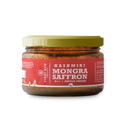 First Bud Organics Premium Kashmiri Mogra Saffron - 1Gram | 100% Pure Saffron, Handpicked, Grade A++, High Potency | Perfect for Cooking, Baking, and Medicinal Use | High Crocin Content Kashmiri Saffron