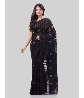 Desh Bidesh Cotton Woven Saree Without Blouse Piece ( Black )
