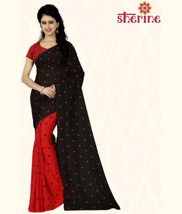 ANAND SAREES Georgette Saree With Unstitched Blouse Piece ( Black,Red )