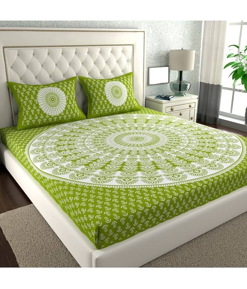 Cosito Cotton 1 Double Bedsheet with 2 Pillow Covers ( Green )