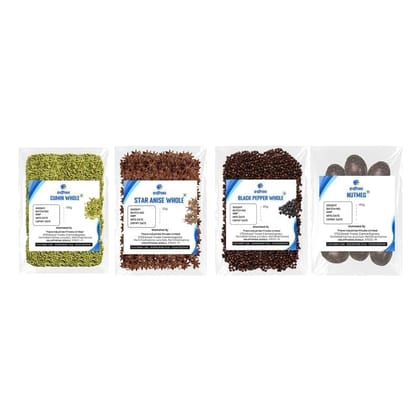 EDHWI Combo � Black Pepper (25g), Star Anise (25g), Cumin (100g) & Nutmeg (40g) � Premium Natural Spices for Cooking & Flavoring, No Additives or Preservatives