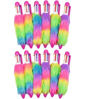 JELLIFY U_n_i_c_o_r_n Ballpoint Furr Pen Blue Ink Birthday Gift Stationery Set Pack of 12, Multicolor