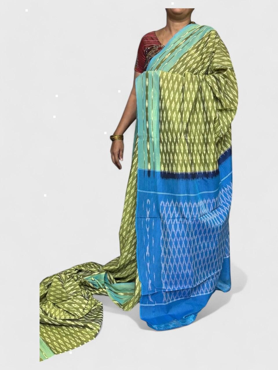 POCHAMPALLY IKKAT COTTON GREEN BLUE