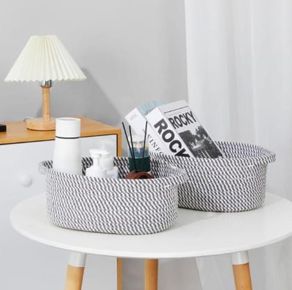 Generic Cotton 10x7x4 Inch 2 Pcs Oval Storage Basket For Clothes (Grey)-PID66432 Generic Cotton 10x7x4 Inch 2 Pcs Oval Storage Basket For Clothes (Grey)-PID66432