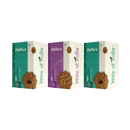 FitFibre Gluten Free Cookie Combo – Choco Chip Crunch (2 Packs) & Honey Almond Crunch (1 Pack) - 75gm each
