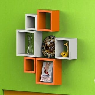 Onlinecrafts Wooden Wall Shelf Wooden Wall Shelf (Number Of Shelves - 6, Orange, White)