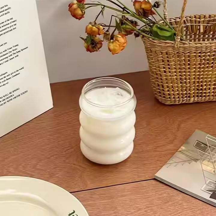 Drinking Glasses with Bamboo Lids and Glass Straw 400 ML Travel Sipper for Juice Water Smoothies Cocktail Beer Mugs Iced Coffee Milkshakes (Pack of 2)